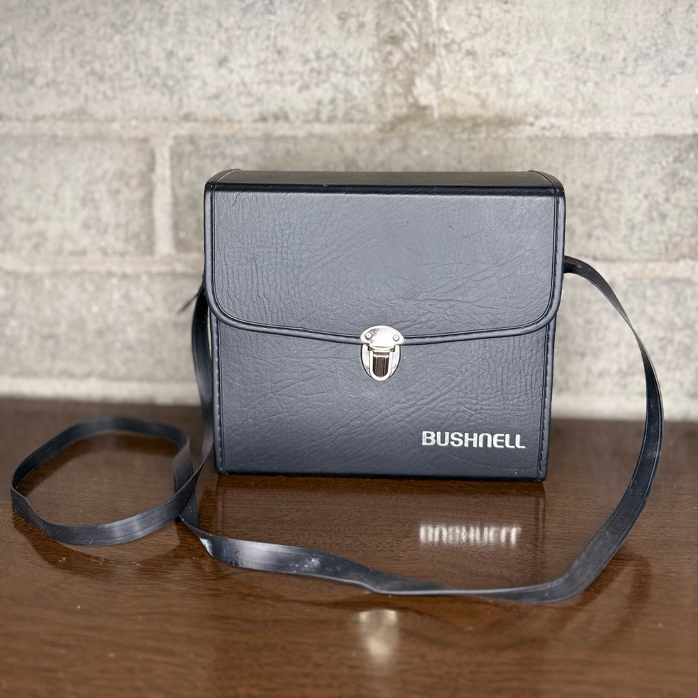 Vintage Bushnell Binocular Case Japan Black Hard Shell Shoulder Strap Travel